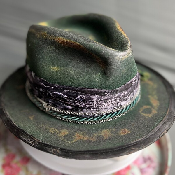 Distressed hat vintage rare, fedora custom.1 stock 56cm.