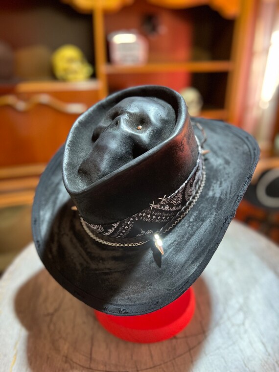 Vtg handmade hat Rare Vintage Distressed Hat,black Skull - Etsy main image 3