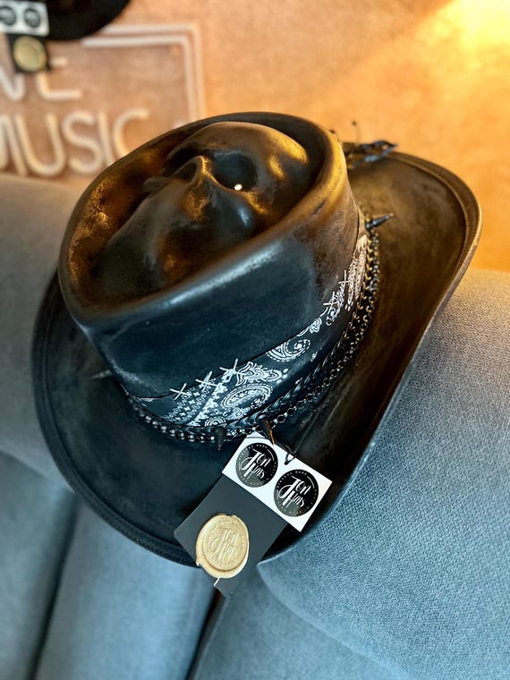 Vintage rare custom hat,cowboy ,skull black.