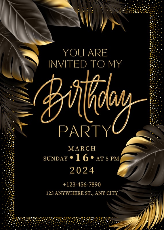 Hat Acrobat Party-Einladungen 25 Stück, Schwarz & Gold, Mit Umschlägen – Für Geburtstag, Jubiläum, Junggesellenabschied & Mehr