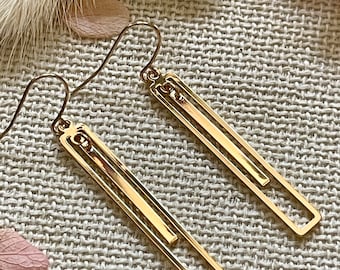 Handmade 18k gold plated long rectangle earrings