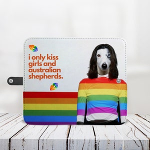 Carteira personalizada para presente de animal de estimação - Qualquer raça - Pastor australiano - Arco-íris - LGBTQ