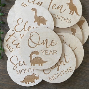 Houten maandschijven | Dinosaurus houten schijven | Babymijlpalen | Kraamcadeau | Dinosaurus babyshower
