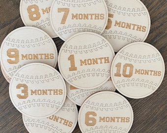 Wooden Month Discs | Baseball Wood Discs | Baby Milestones | Baby Shower Gift | Baseball Baby Shower | Baseball Milestones
