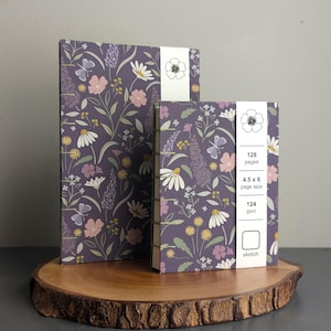 Purple Floral Handmade Journal, Hand Bound Sketchbook, Blank Notebook, Full Size and Travel Size, Flowers