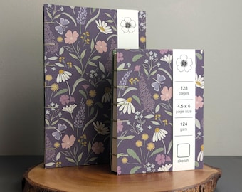 Purple Floral Handmade Journal: Coptic Stitch Sketchbook