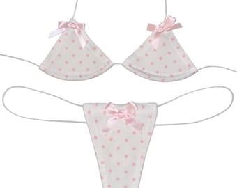 Polka-Dot white and baby-pink Microkini