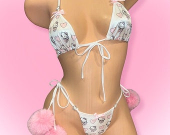 Angel Kitty Thong Bikini- Exotic Dancewear, Stripper Outfit, Microkini