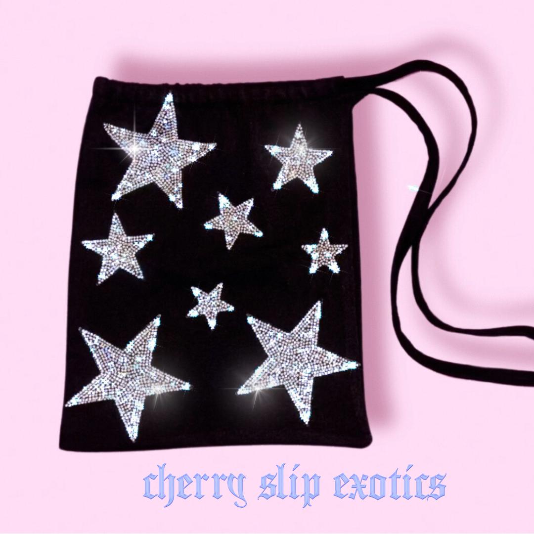 Thong Side Tie Bikini Scattered Rhinestone Stars- Exotic Dancewear, Stripper Outfit, Microkini