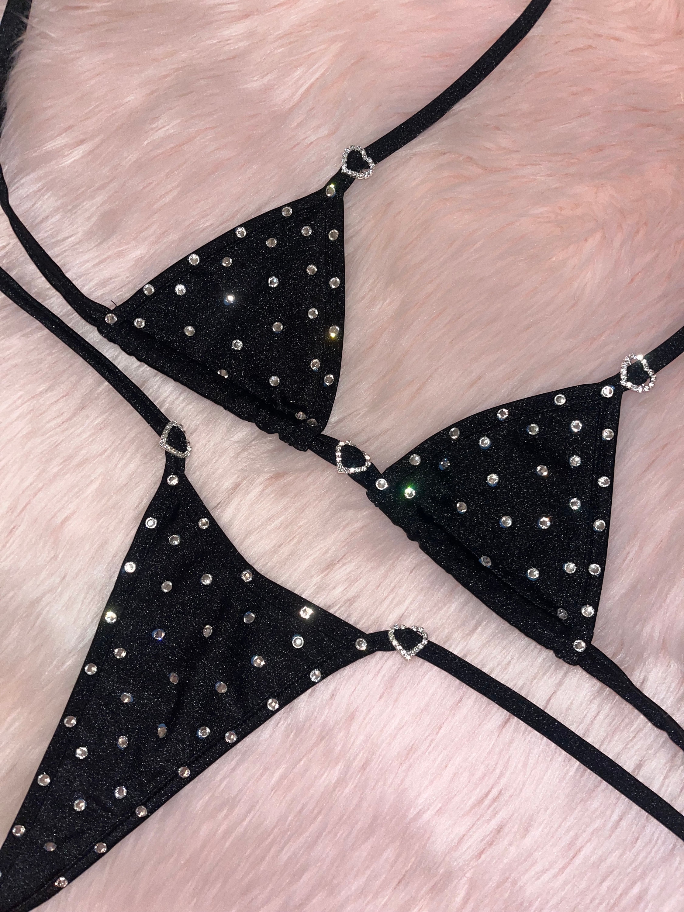 Side-tie Rhinestoned Heart Thong Bikini- Exotic Dancewear  display picture 1
