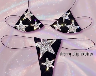 Microkini side tie with Scattered Rhinestone Stars- Exotic Dancewear, Stripper Outfit, Microkini