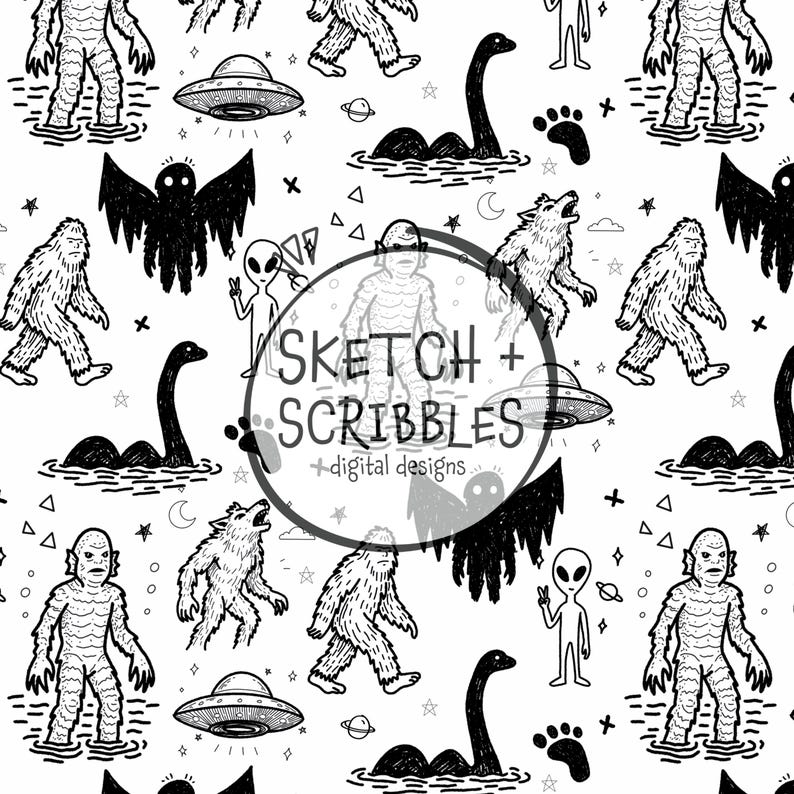 Cryptid Triangle Design Cryptid Doodles Seamless Pattern (digital Download) – Bigfoot, Alien ...