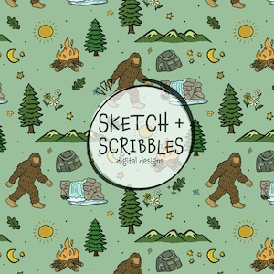 Bigfoot Appalachia Hand Drawn Seamless Repeating Pattern Digital Download