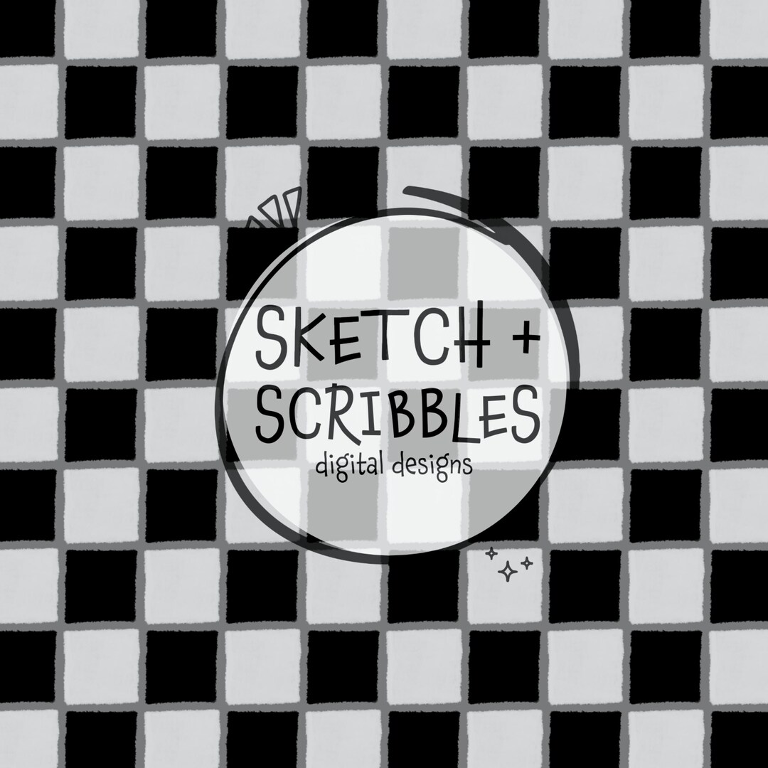 Black Grey Doodle Checkered Hand Drawn Seamless Repeating Pattern ...