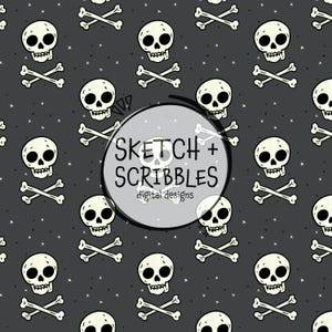 Hand Drawn Skull Crossbones Seamless Pattern (Digital Download)
