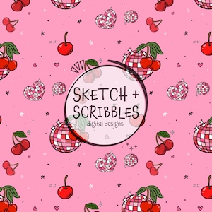 Disco Cherry Pattern, Girly Preppy Design (Digital Download)