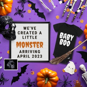 Editable- Digital Halloween Baby Boo Little Monster Pregnancy Announcement Template, Social Media, Facebook, Instagram, Sonogram