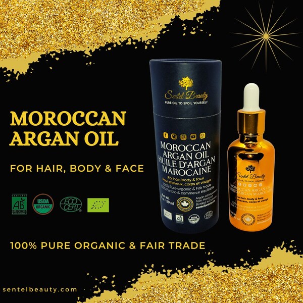 Moroccan Argan Oil Organic 100% Pure Organic Cold Pressed Unscented for Face, Hair, Skin, body & Beard Natural Moisturizer (1.7oz – 50ml)