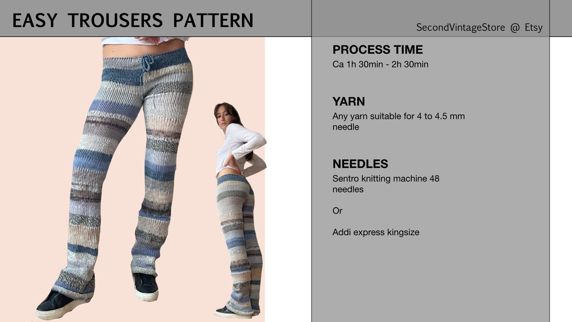 Easy Trousers Knitting Pattern for Sentro or Addi Express Kingsize