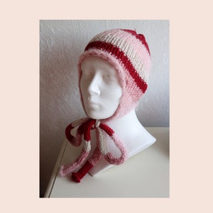 Bonnet hat knitting pattern for sentro or addi express kingsize circular knitting machine. Sizes S M L