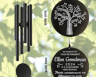 Personalized gift teacher retirement wind chime educator retirement gift wind chimes unique custom personalized gift botanical wind chimes