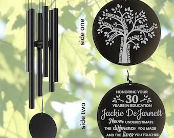 Retirement wind chime personalized gift teacher retirement gift wind chimes unique custom educator gift botanical wind chimes