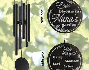 Personalized wind chimes Mom mother's day birthday gift Grandma Nana Mama Momma kids names garden chimes custom children names botanical Mom