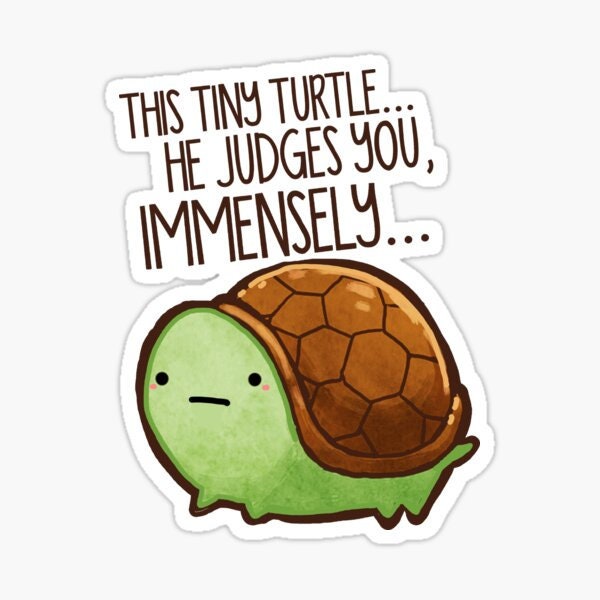 This tiny turtle he judges you Sticker, Turtle Sticker