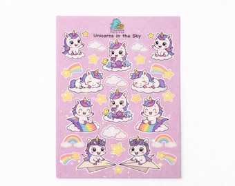 Unicorn Holo Star Stickers – Kawaii Pastel Sticker Sheet