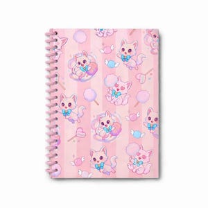Cotton Candy Cat Acrylic Planner | Pink Pastel Refillable Notebook