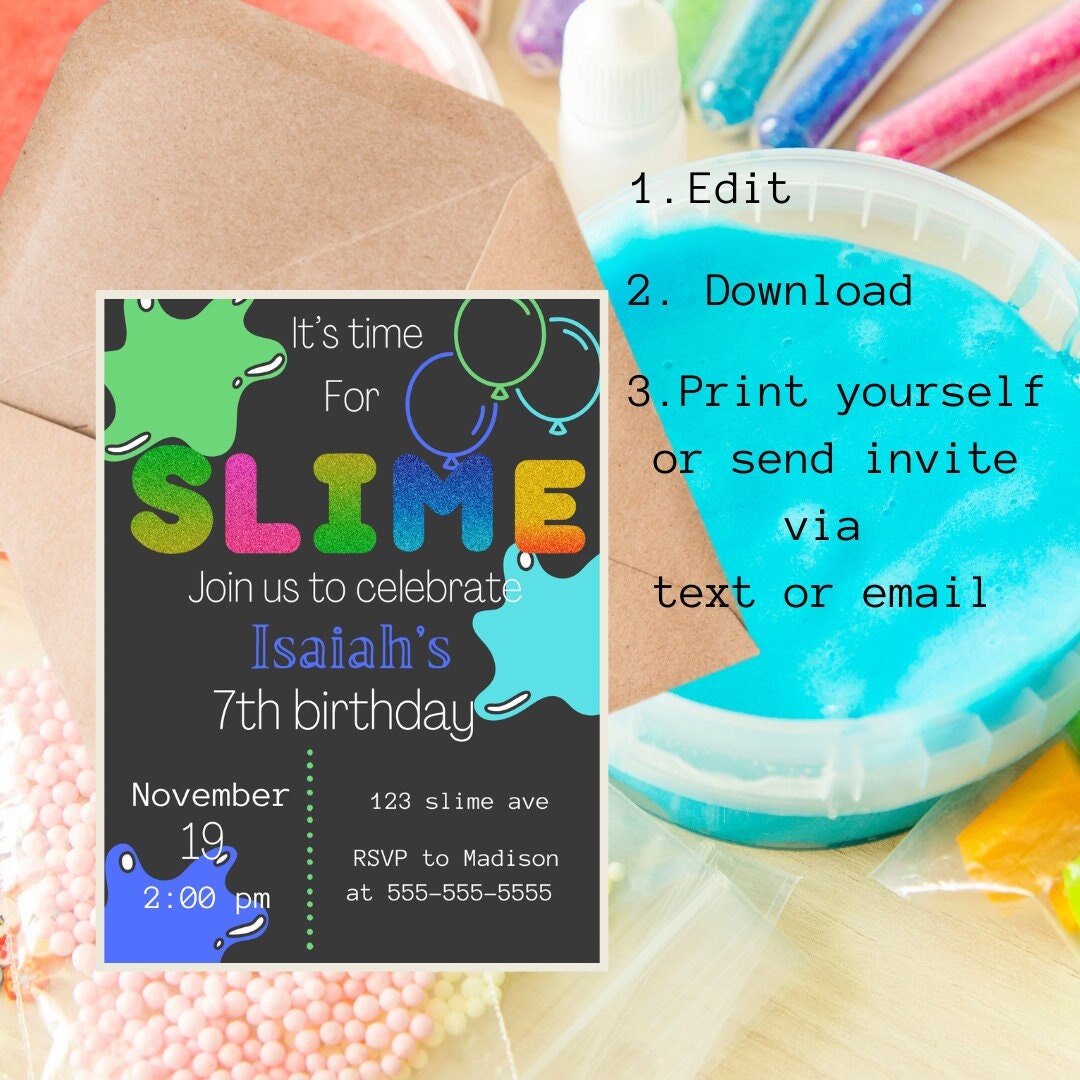 Slime Birthday Invitation Birthday Invitation Printable - Etsy