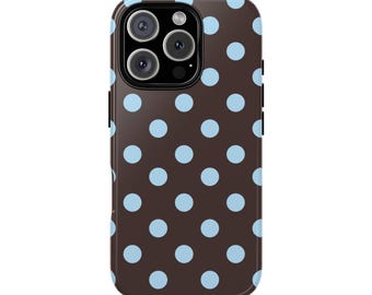 LAUREN brown and blue polka dot pattern phone case, IT girl aesthetic Girly Cute & Trendy stylish cool girl aesthetic protective iPhone Case