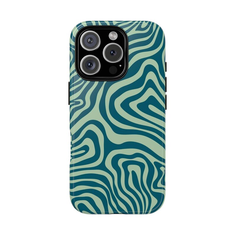 GRACIE green swirl pattern protective phone case - groovy, retro, artsy, trendy, cute, stylish, cool girl aesthetic, cute iPhone cover image 1