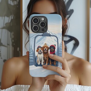 PUPPIES on ski lift winter aesthetic ski lover gift dog lover gift skiing, gifts for skiiers, ski vibes, dogs skiing protective iphone case