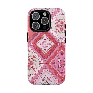 Hazelroze patchwork gewatteerd beschermend telefoonhoesje - Meisjesachtige uitstraling, trendy cottagecore, koket schattig IT-meisje beschermend iPhone-hoesje