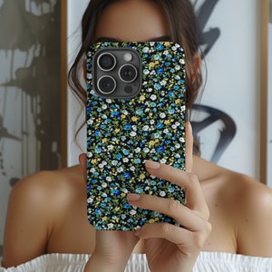 RAQUEL blue green Floral girly aesthetic summer spring florals trendy cute it girl Protective tough phone case iPhone 15/14/13/12/11/X/8/7