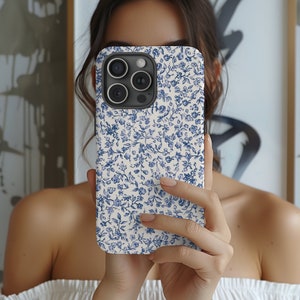 BELLA blue & white floral girly aesthetic summer spring florals trendy cute it girl Protective tough phone case iPhone 15/14/13/12/11/X/8/7