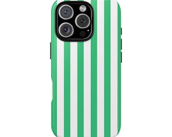 ELLE Green and White Cabana Stripe iPhone Case – Cute, Trendy, Summer aesthetic, Protective & Stylish Aesthetic Striped Phone Cover