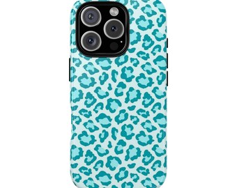 Custodia protettiva per telefono STEPHANIE con stampa leopardata blu - stampa ghepardo blu y2k, stampa animalier, trendy, carina, estetica da ragazza cool, cover chic per iPhone