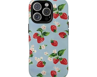 SUMMER strawberries protective phone case - cute, coquette aesthetic, soft girl, cottage core aesthetic, summer Girly stylish iphone cover
