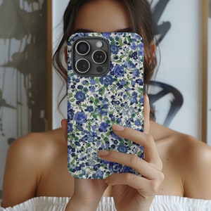 RILEY blue and green Floral girly aesthetic summer spring florals trendy cute it girl Protective tough phone case iPhone 15/14/13/12/11/X/8