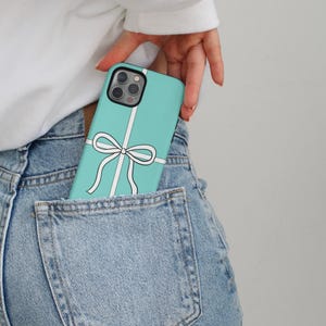 TIFF blue box inspired Phone Case with white bow | Protective Vintage cottage core Farmhouse Preppy Girly Cute & Trendy iPhone Case