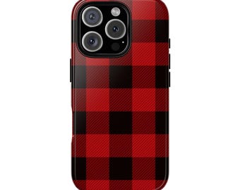 DANNY Christmas holiday plaid Protective phone case, lumberjack plaid red & black checkered pattern protective iphone cover, gift for him