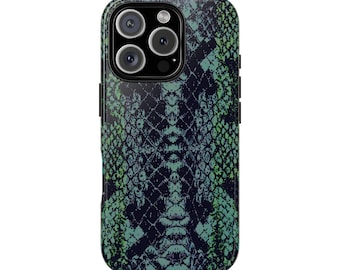 MELODY beschermend telefoonhoesje met blauwe en groene slangenleer - Trendy dierenprint exotisch schattig esthetische mode slangenprint cool girl iphonecover