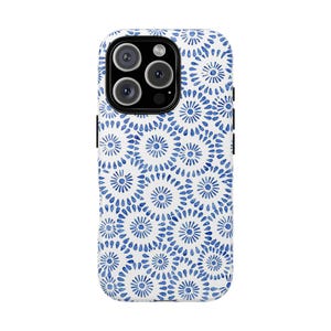 EMILY Blue Watercolor Floral Phone Case - Hand-Painted Style Protective iPhone Cover, Modern Boho Tile Pattern, Trendy Cute Aesthetic