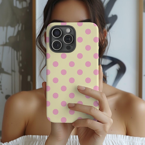 HARPER イエロー＆ピンクの水玉模様の保護スマホケース - ITガール風