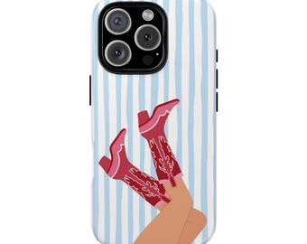 BALIEGH cowgirl boots protective phone case - country girl cowboy boots, striped country glam, Trendy Girly Aesthetic Stylish iphone cover