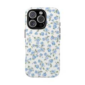HALYA blue pretty flowers protective phone case - girly aesthetic, spring florals, trendy cute IT girl, cottage core, coquette iphone cover