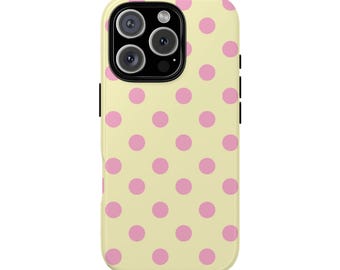 HARPER yellow & pink polka dot protective phone case - IT girl aesthetic, Girly Cute Trendy, spring, pastel polka dots retro iphone cover