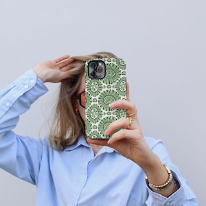 DANIELLE green boho tribal print Protective | Trendy | Cute | Aesthetic | Stylish | Sleek | Chic | iphone case